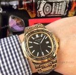 2019 Copy Patek Philippe Nautilus Tattoo Watches - Yellow Gold Black Dial